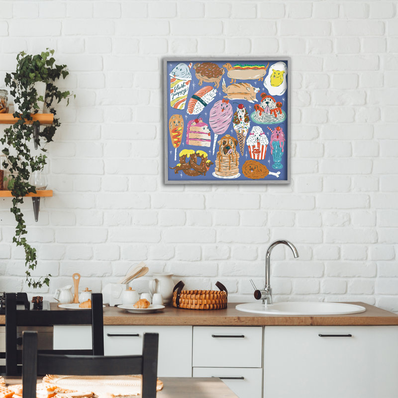 Illustration de nourriture pour chien, giclée encadrée, design par Krissy Mast, H 17 po x l 17 po