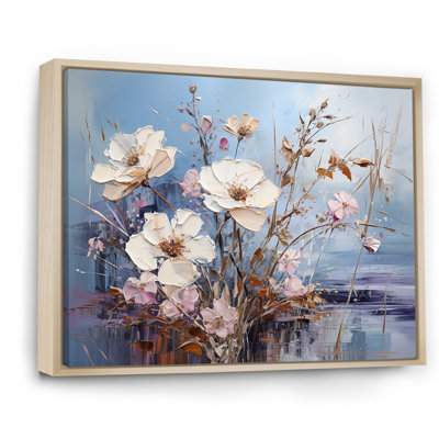 «White and Blue Dreamy Poppies Flowers», reproduction sur toile