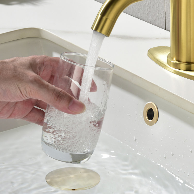 Drain escamotable en acier inoxydable pour salle de bain avec trop-plein (1 pièce), Or brossé