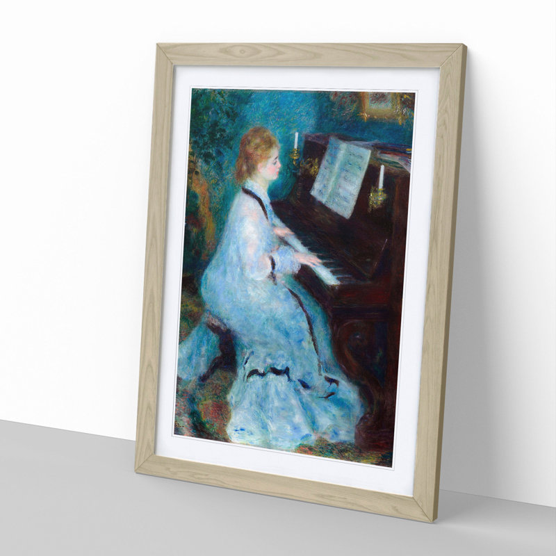 Woman at the Piano by Pierre-Auguste Renoir - Picture Frame Painting on MDF, Oak Framed, 36cm H x 27cm W x 2cm D