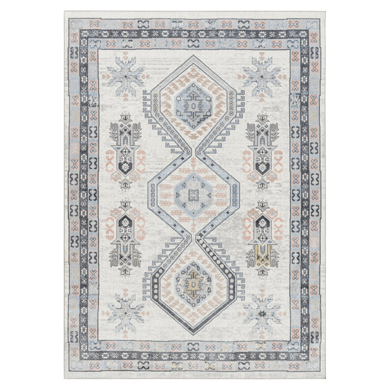 Onnika Moroccan Machine Washable Area Rug in Light Blue/Blue, Rectangle 5'2" x 7'2"