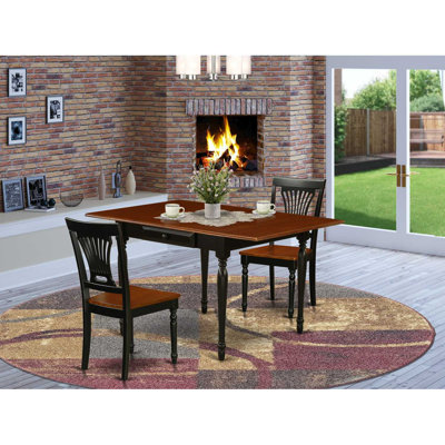 3-Piece Black and Cherry Finish Rectangular Solid Wood Top Dining Table Set