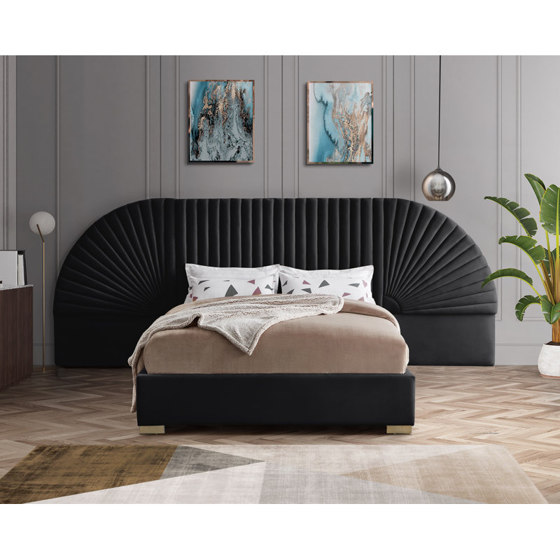 Upholstered Panel Bed, King, Black Velvet