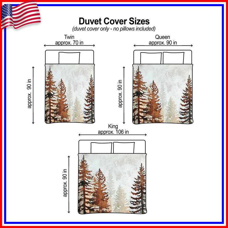 Snowy Pine Forest Scene Duvet Covers, Queen