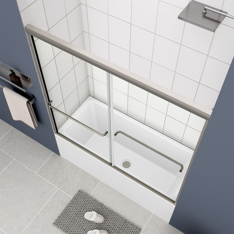 Porte de douche de baignoire, porte coulissante, avec verre trempé de 1/4 po 56-60 po x 58 po, Chrome chrome