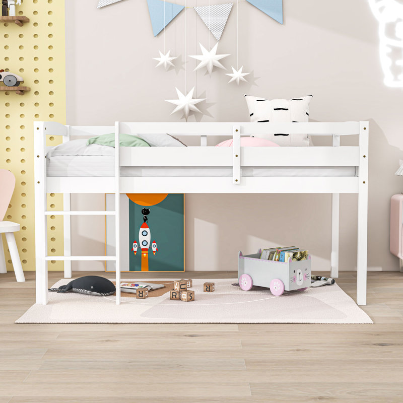 Lit mezzanine simple en bois avec échelle pour enfant Ibison, Blanc