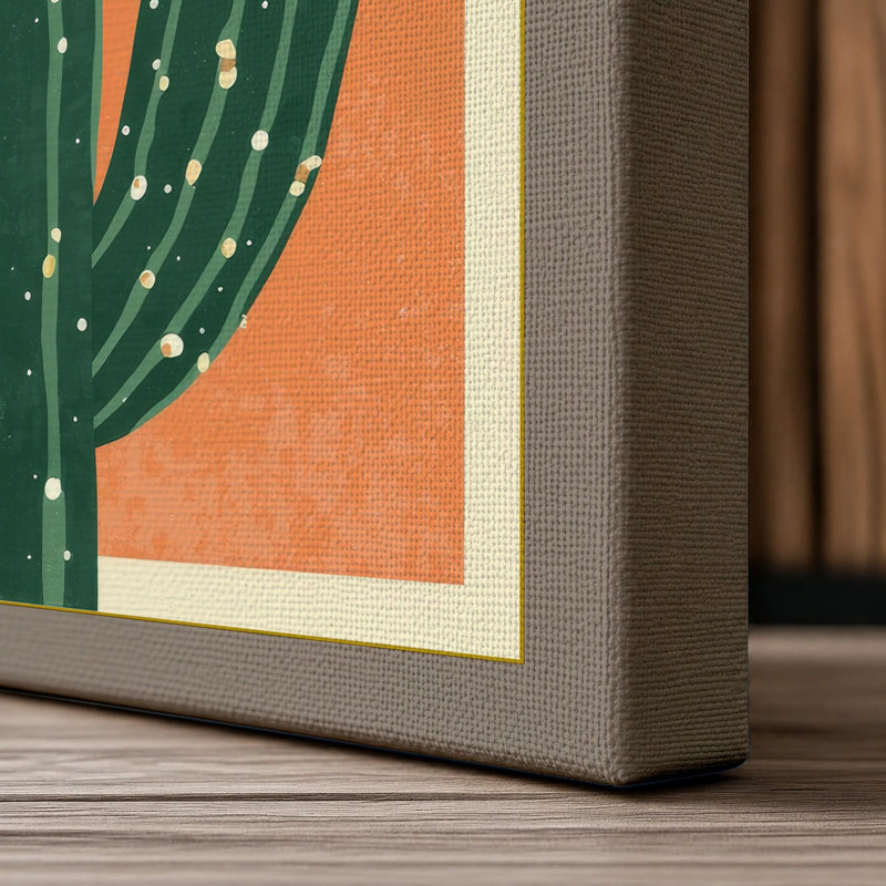 Saguaro at Sunrise Retro - Wrapped Canvas, 18x12 - 45.7 x 30.5 cm, Taupe Border