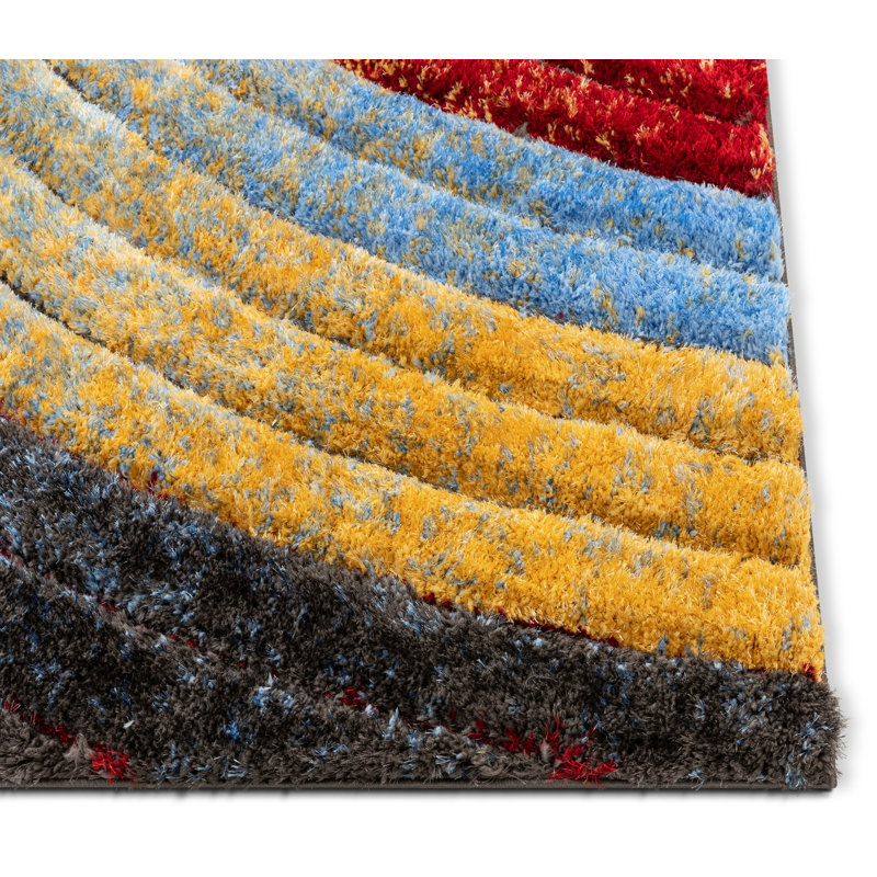 San Francisco Red and Multicolor Geometric Shag Rug 4' x 6'