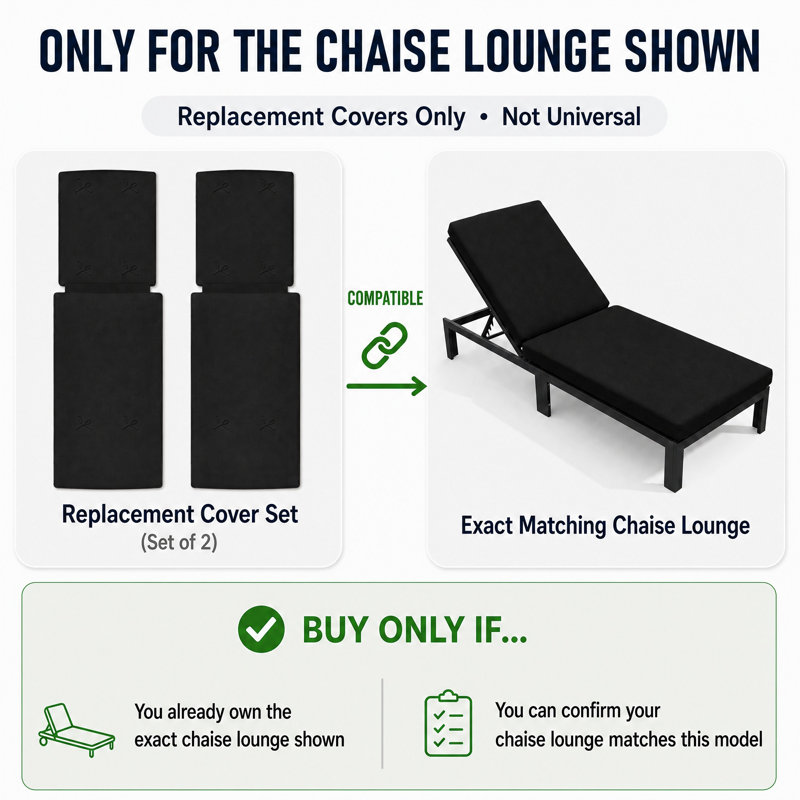 Custom Cushion Cover,  Only Covers, 2Pcs Outdoor Chaise Lounge Cushion Cover, Black