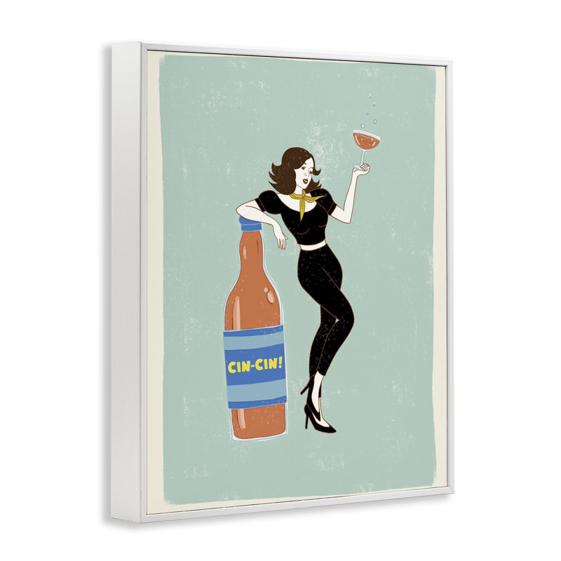 «Cin Cin», affiche italienne rétro encadrée, design par Rachel Nieman, H 20 po x l 16 po, Giclée encadrée blanc bord de mer