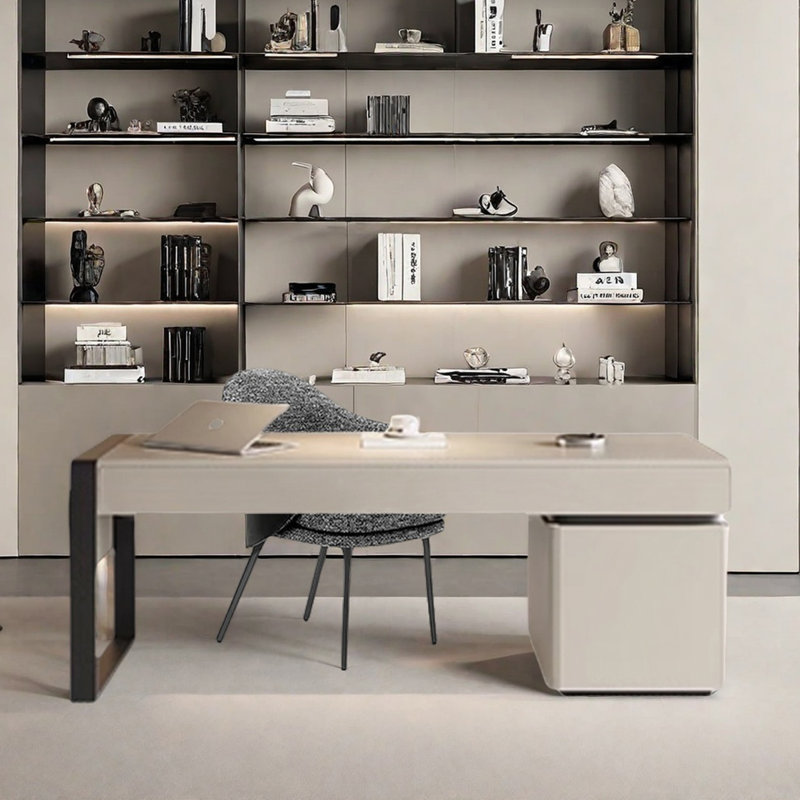 Bureau en cuir Saddle avec grande capacité de rangement, H 29,53 po x l 62,99 po x P 27,56 po