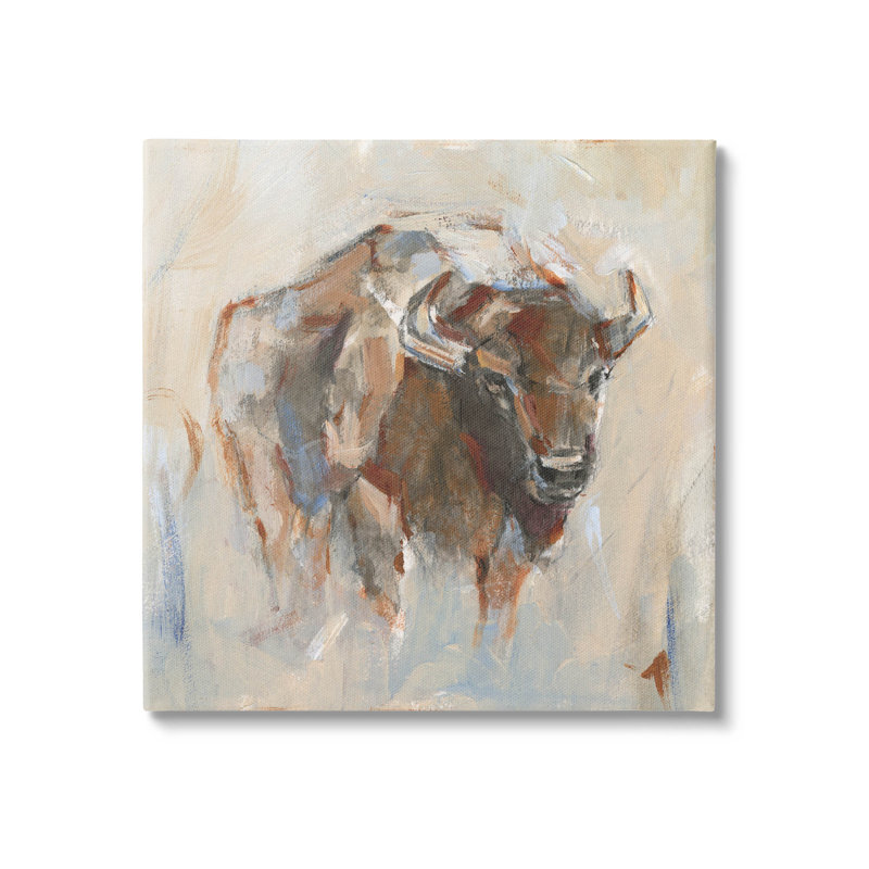«Country Bison Abstract Brush Strokes» par Ethan Harper - peinture sur toile tendue, H 17 po x l 17 po x P 1,5 po