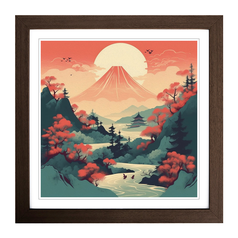 Japanese Mountains Graphic No.1 - Framed Print, Walnut