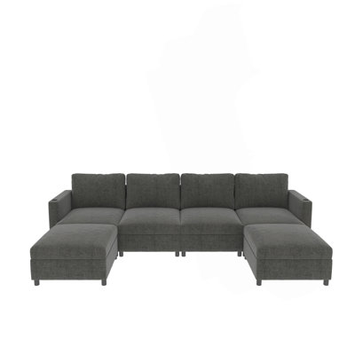 Modern Large Sectional Sofa, U-Shape Modular Sectional Couch With Storage Function,123" Sofa Bed With Ottoman,6 Seat Sectionals Chaise For Living Room,Chenille