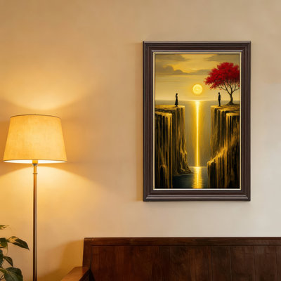 Art mural antique sur toile encadré doré pour le salon, la chambre à coucher, le bureau ou le vestibule - Décoration murale décorative avec Golden Canyon
