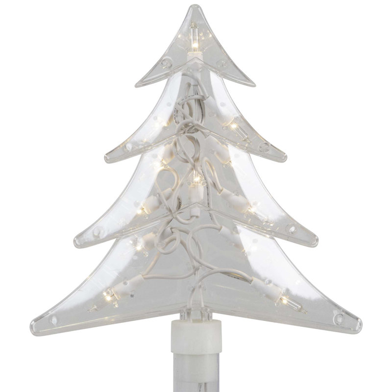 Marqueur de chemin d'arbre de Noël illuminé avec piquets de jardin fil blanc - lumières claires