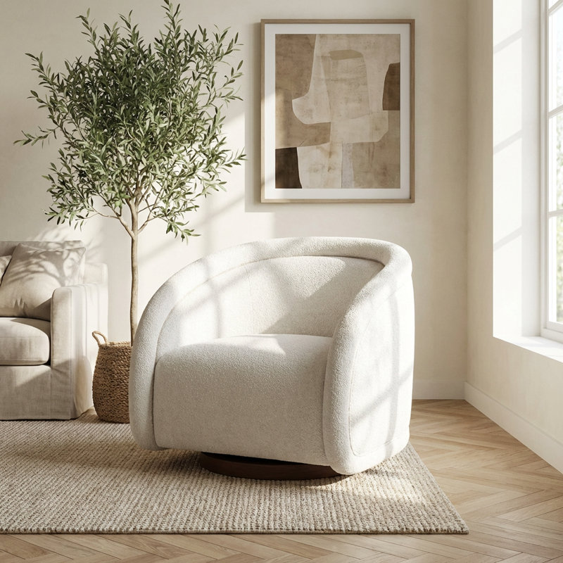 Élégant fauteuil pivotant texturé avec base pivotante en bois