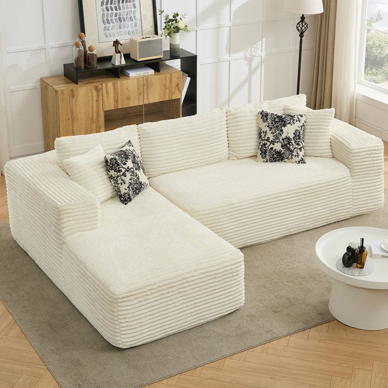Canapé modulaire à compression en L 108 po pour appartement, tissu modulaire en velours côtelé avec assise profonde et sans assemblage (beige)