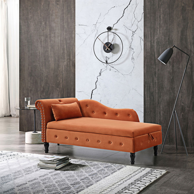 Chaise longue en velours à rangement multifonctionnel, Orange