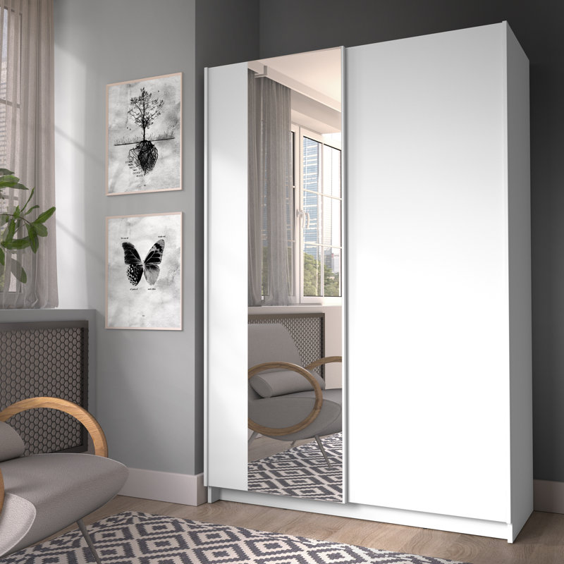 Shonette 2 Door Laminate Wardrobe, 182cm H x 120cm W x 55cm D, White