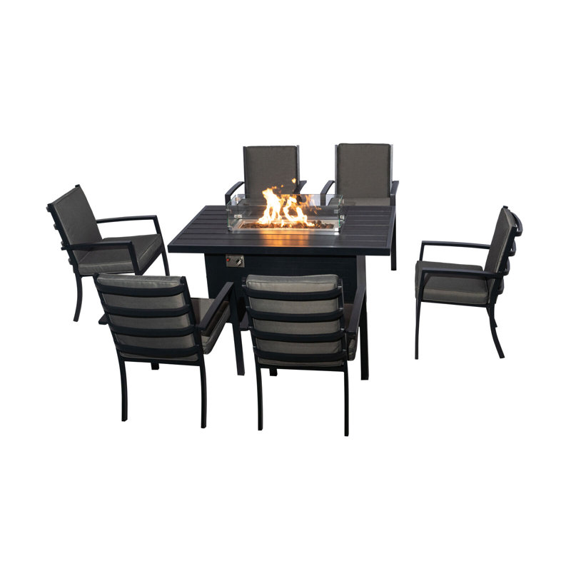 Motolal 6 - Person Patio Dining Set with Rectangular Table , Cushions Included, 64cm H x 85cm W x 145cm L