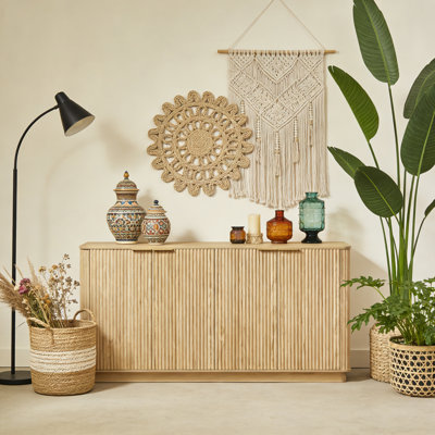 Kitchen Dning Room Fluted Sideboard and Buffet with Gold Metal Handles