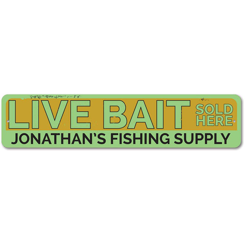 Enseigne en métal Live Bait, H 4 po x l 18 po x P 0,04 po