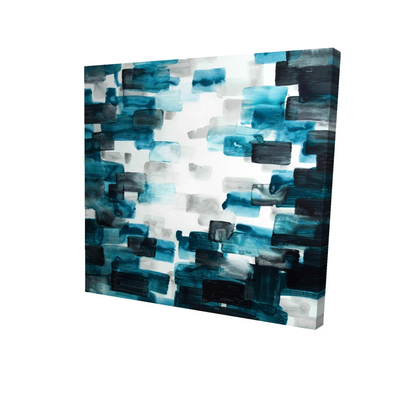 Turquoise & Gray Squares Abstract Canvas - Bedroom Wall Art, 24" H x 24" W