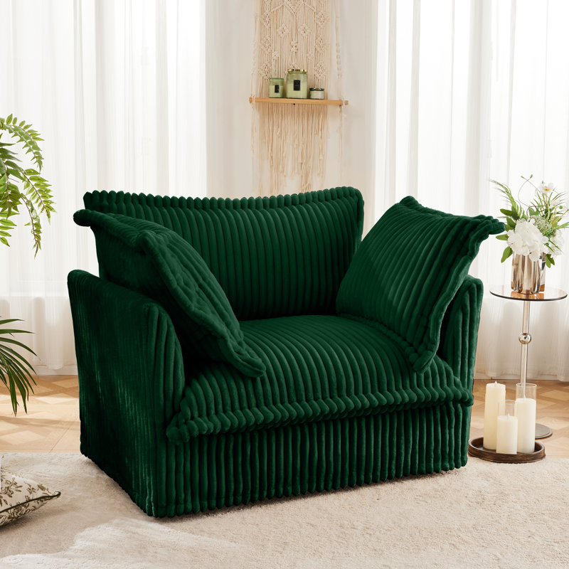 Fauteuil rembourré 49 po avec 2 coussins décoratifs 49 po, Velours côtelé vert