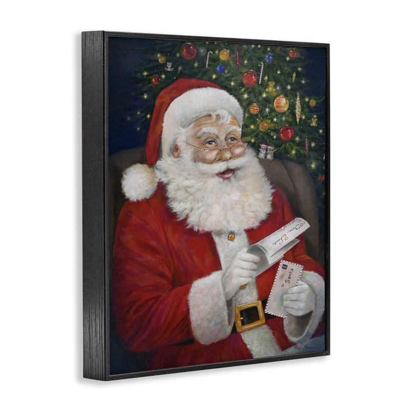 «Merry Santa Claus», art mural sur toile par Ruane Manning, H 24 po x l 30 po, Giclée encadrée noir minuit