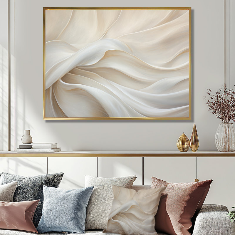 «Ivory Silk Fabric River», reproduction d'art sur toile encadrée, Reproduction avec cadre flottant, H 34 po x l 44 po, Doré