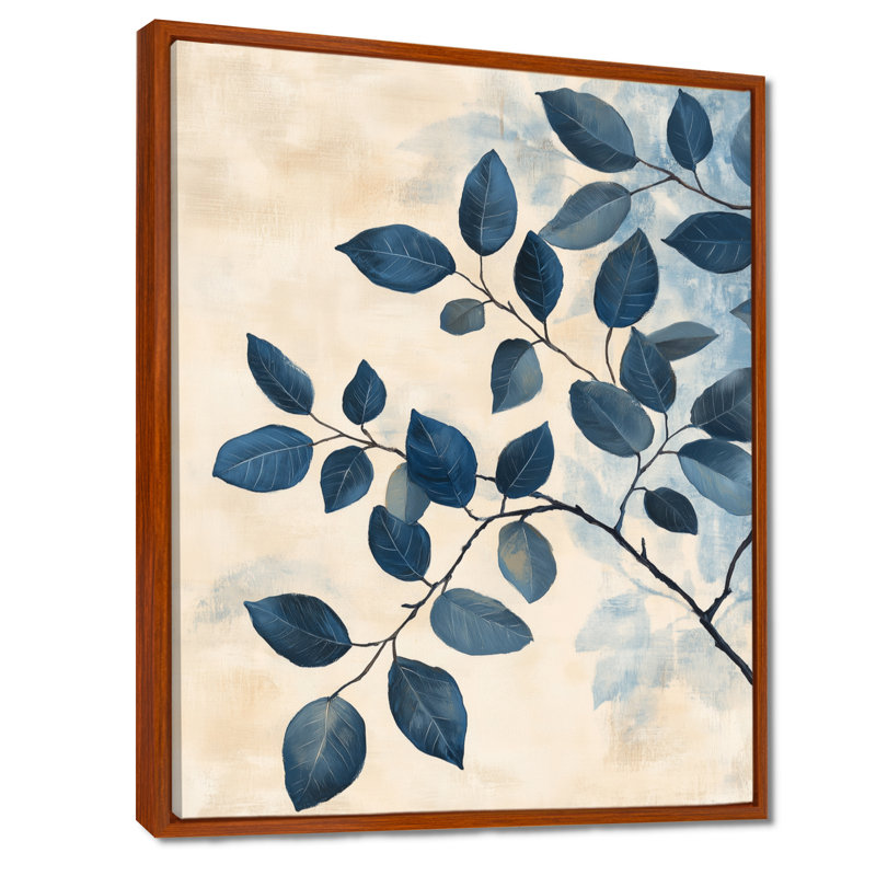 Feuillage indigo rampant - Tableau botanique encadré, H 32 po x l 24 po, Cadre flottant brun