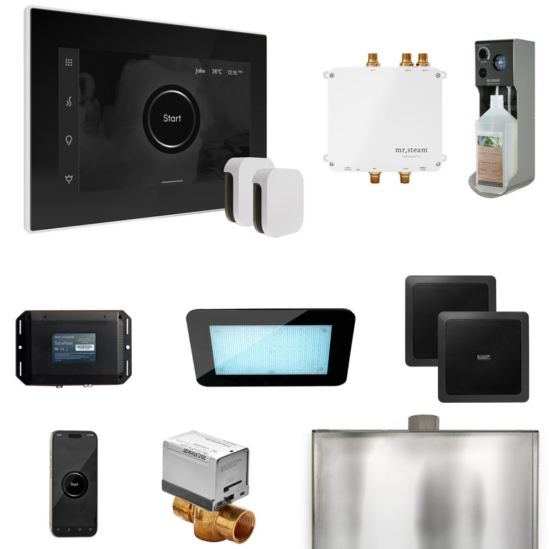 Bliss Max Steam Shower Control Package with iSteamX Control and Steamhead , Black/White