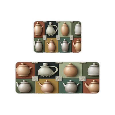 Vintage Teapot Print Kitchen Mats for Kitchen Dining Room, 2 Pack, Multicolor