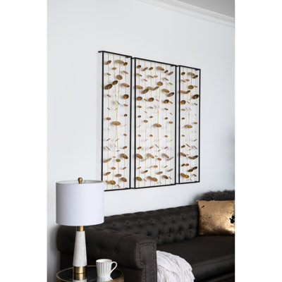 Of 3 Metal Wall Decor With Black Frame - Golden Fashionable, Strong Iron For Home 3 Art Captivating, Robust Interior