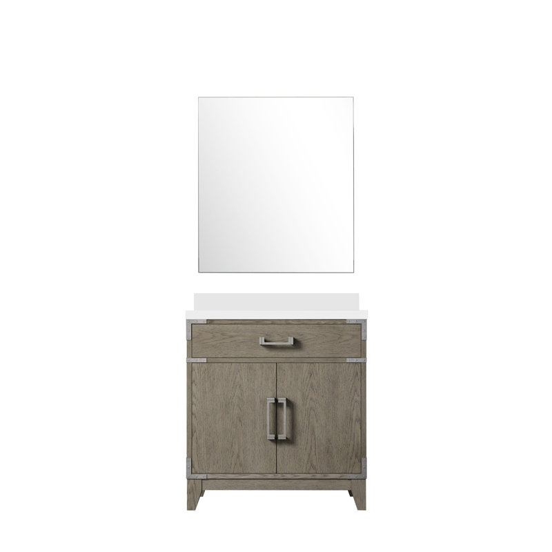 Miroir de salle de bain simple l 30 po x P 22 po Laurel, Chêne gris, Marbre de culture blanc