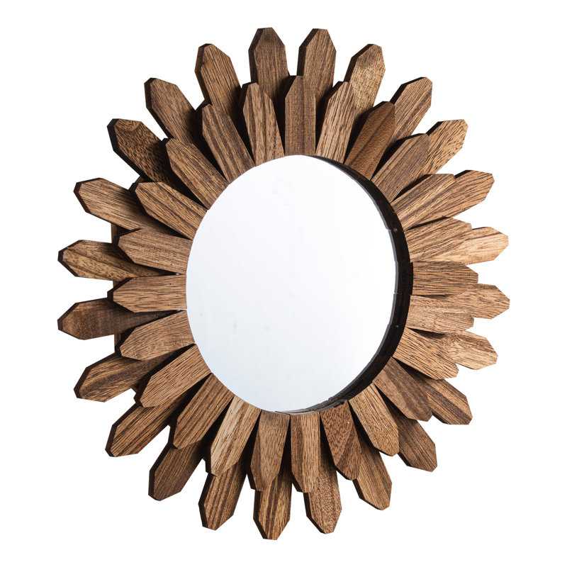 Wall Mirror Decorative, 12-inch Rustic Wood Wall Decor Mirror, Boho Sunburst Aesthetic Mirrors for Bedroom Living Room Bathroom Entryway - Warming Gifts for New Home (Carbonized Black)