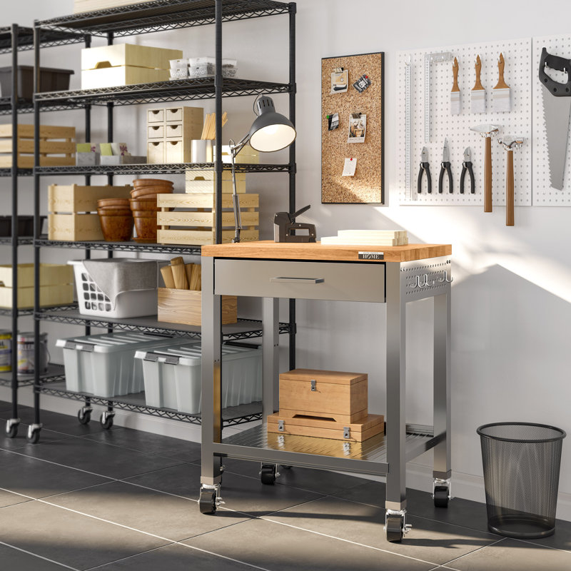 Stainless Steel and Wood Kitchen Cart with Storage