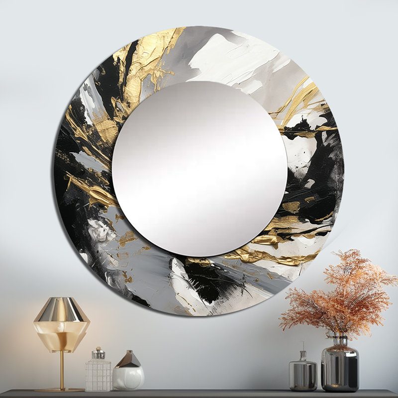 Mystery Awakening I - miroir mural abstrait, miroir décoratif rond noir, impression d'art en métal, 29 po x 29 po