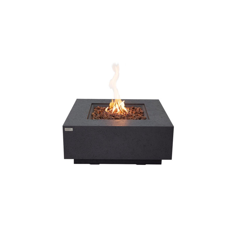 Brooklyn 40" W x 17" H Square Travertine Outdoor Fire Pit Table with Lava Rocks & Cover, Dark Gray, Propane