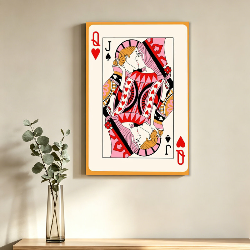 Jack and Queen of Hearts embrassant une carte à jouer, 20x30inch