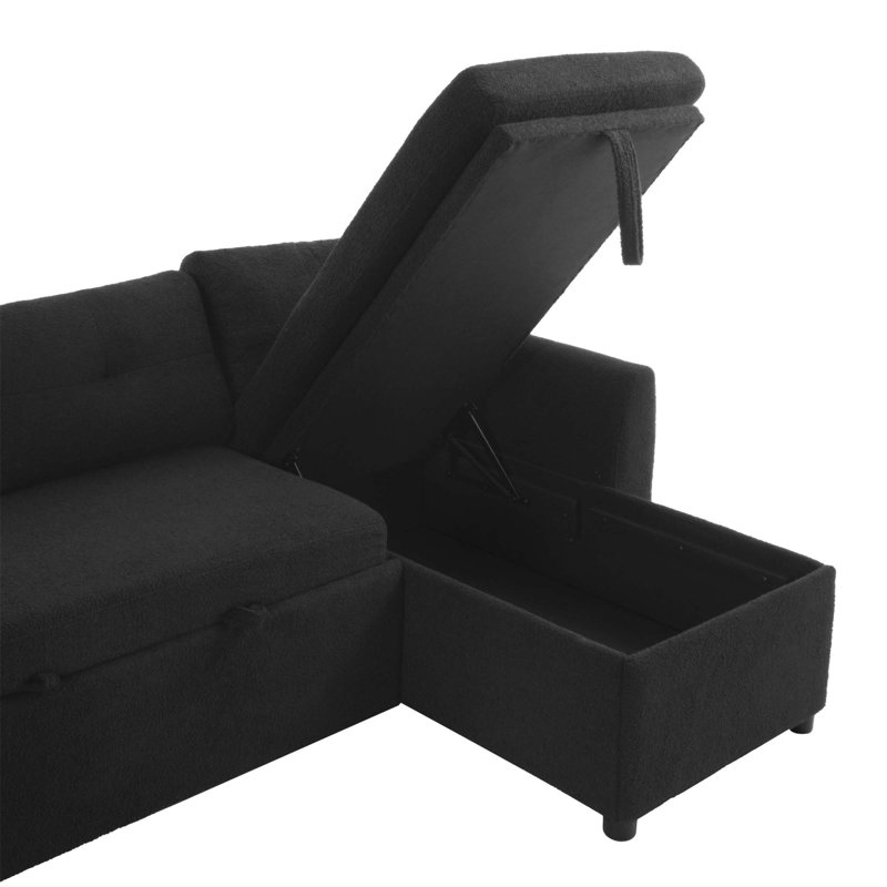 Canapé-lit modulaire en U avec rangement, ports USB et fonction de lit convertible pour les salons modernes., Noir