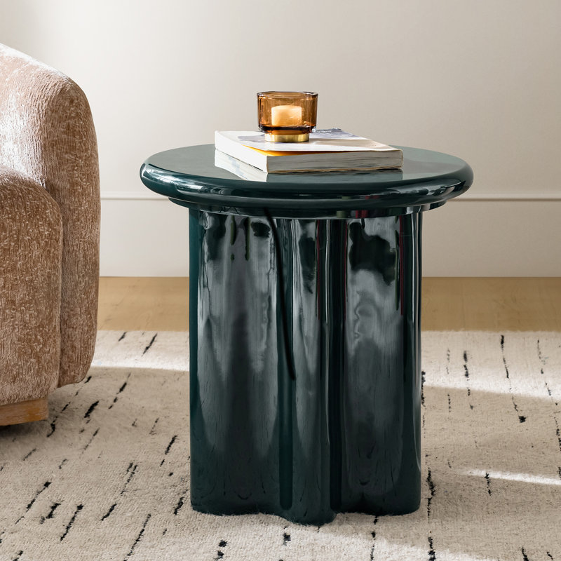 Mycale Modern Round Fully Assembled End Table with Enamel Finish, Dark Green