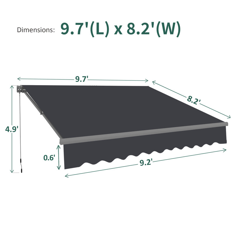 Auvent de fenêtre de patio rétractable avec structure en aluminium, polyester, Gris foncé, 10 pi x 8 pi