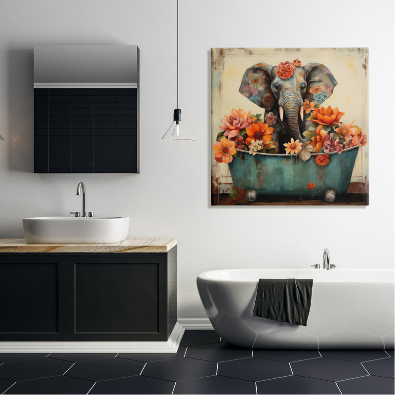 Éléphant rustique à motif floral par Lazar Studio, H 36 po x l 36 po x P 1,5 po