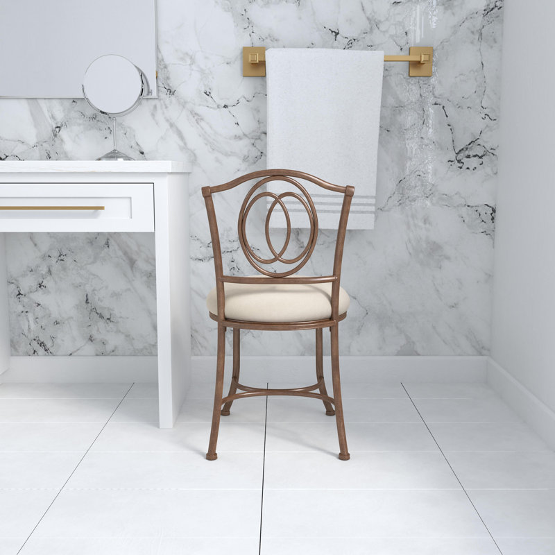 Tabouret de coiffeuse en acier Lonan, Bronze doré / blanc cassé