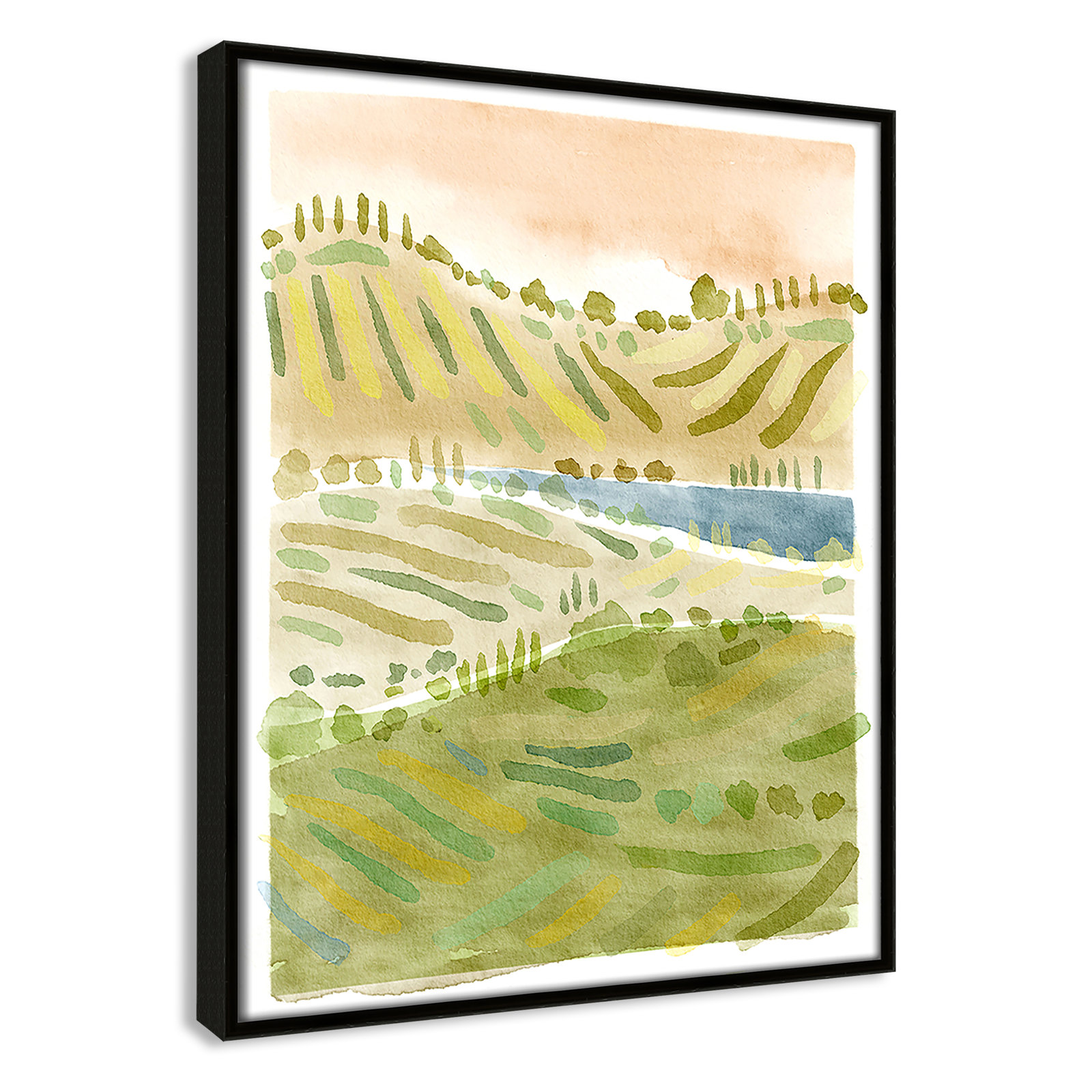 Tuscan Countryside Print, Espresso Floater Framed Canvas, No Mat, 15.5" H x 12.5" W x 2" D