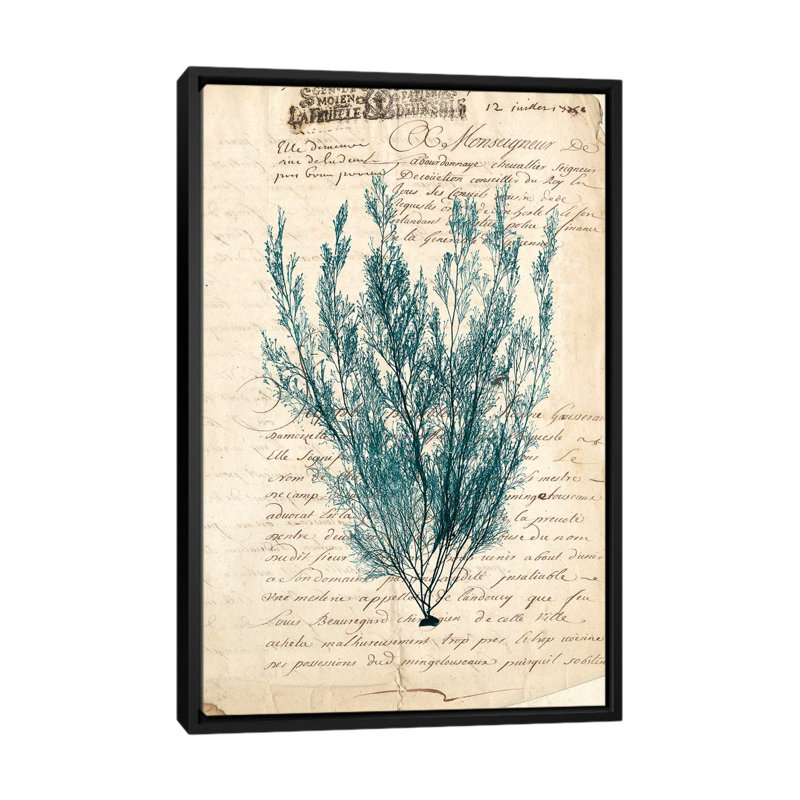 « rétro-algues bleu algues vii », reproduction d’impression sur toile tendue, H 26 po x l 18 po x P 1,5 po, Pas de tapis