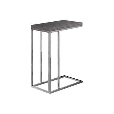 Accent Table, C-Shaped, End, Side, Snack, Living Room, Bedroom, Grey Laminate, Chrome Metal, Contemporary, Modern