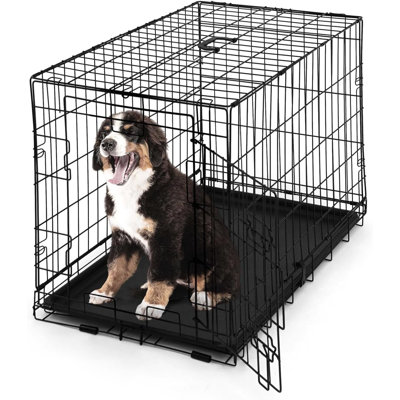 Cage pour chien pliable en métal avec cage anti-fuites et pieds de protection et panneau de séparation, porte simple, cage intérieure pour chien petite, moyenne et grande, 30 po